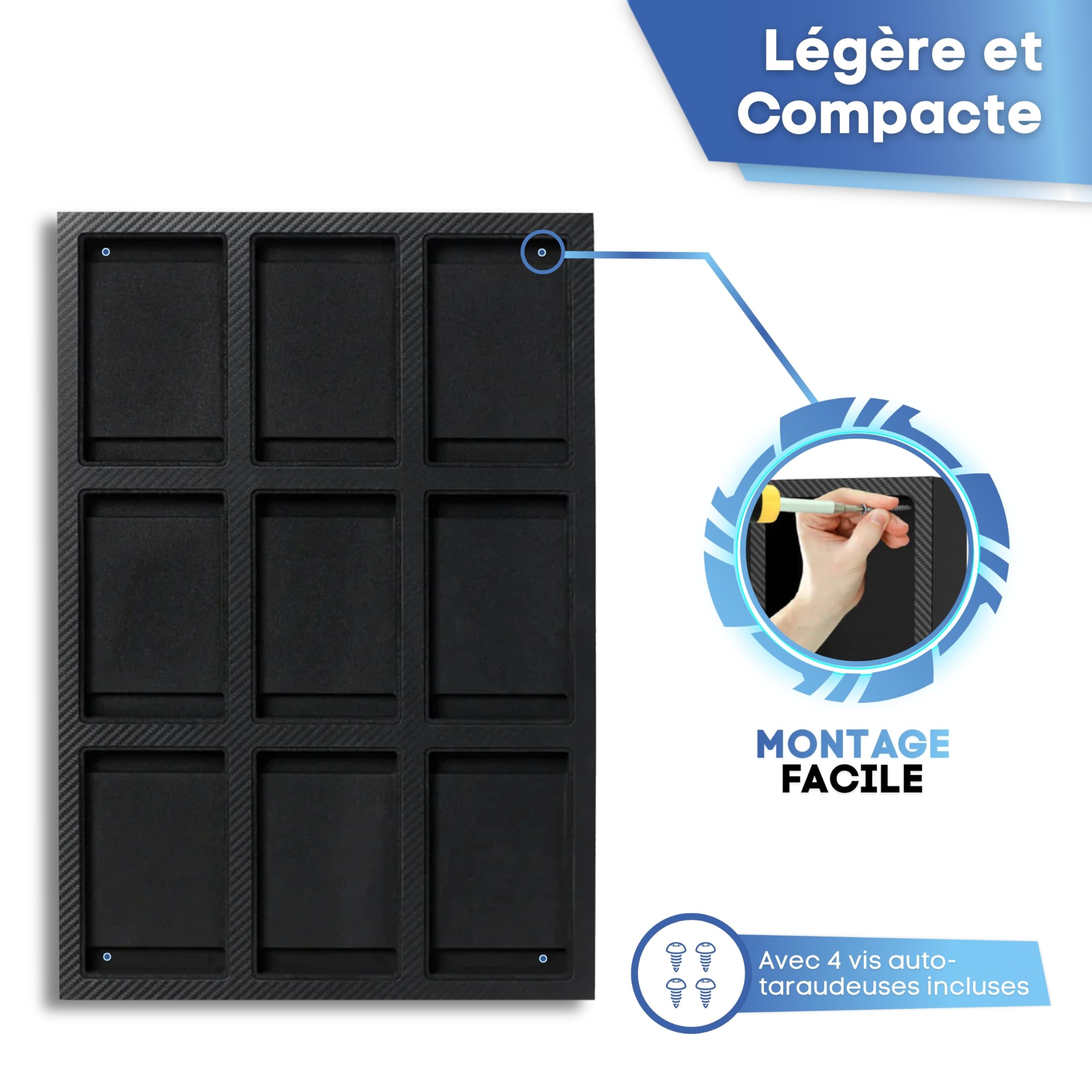 Présentoir pour Cartes Gradées (PSA/CGC) - Fabriqué en Mousse EVA Haute Densité avec Finition en Fibre de Carbone pour 9 Cartes