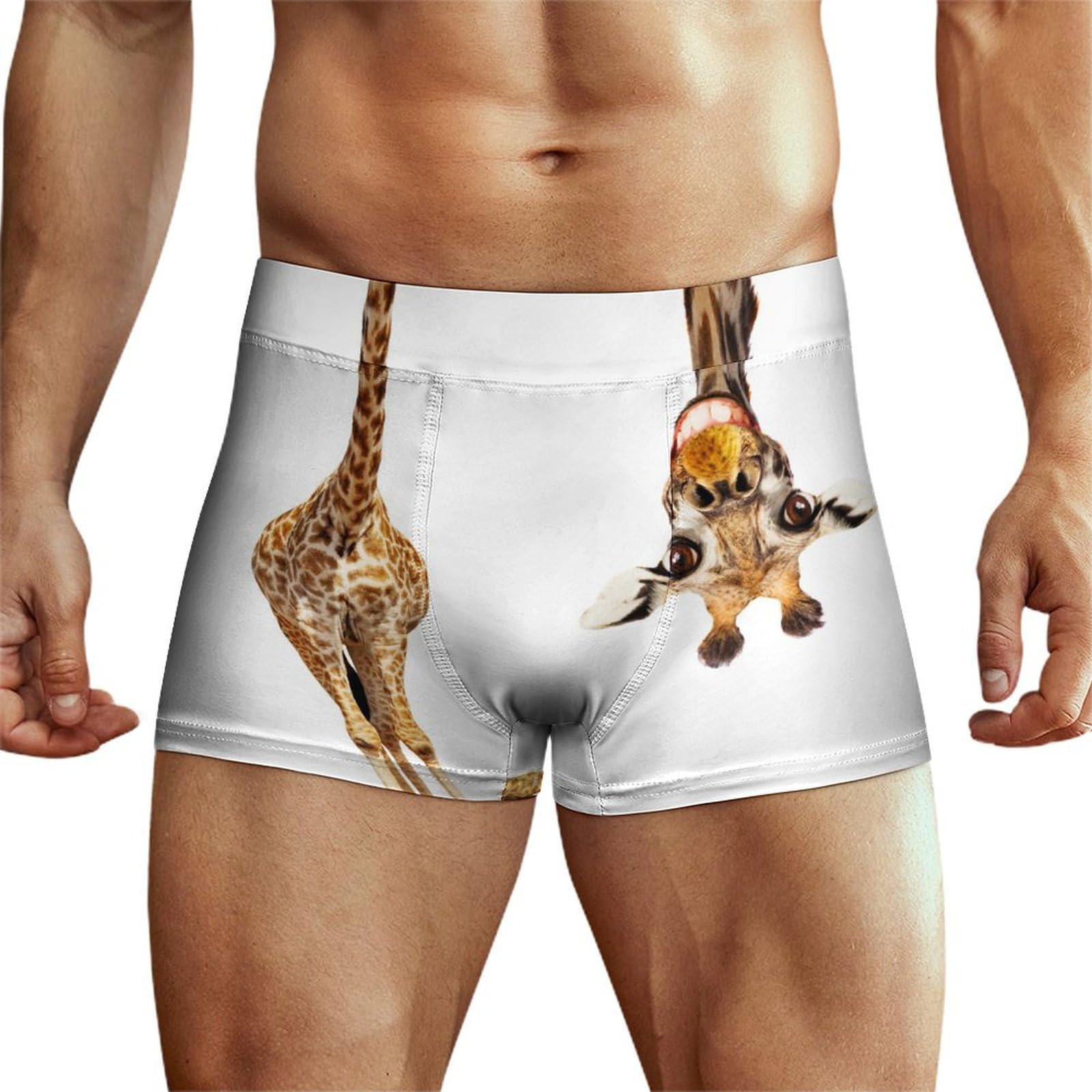 Niapessel Men's Funny Giraffe Boxer Briefs, Underwear Boxer Brief, Breathable Comfort Novelty Boxers Briefs For Xs