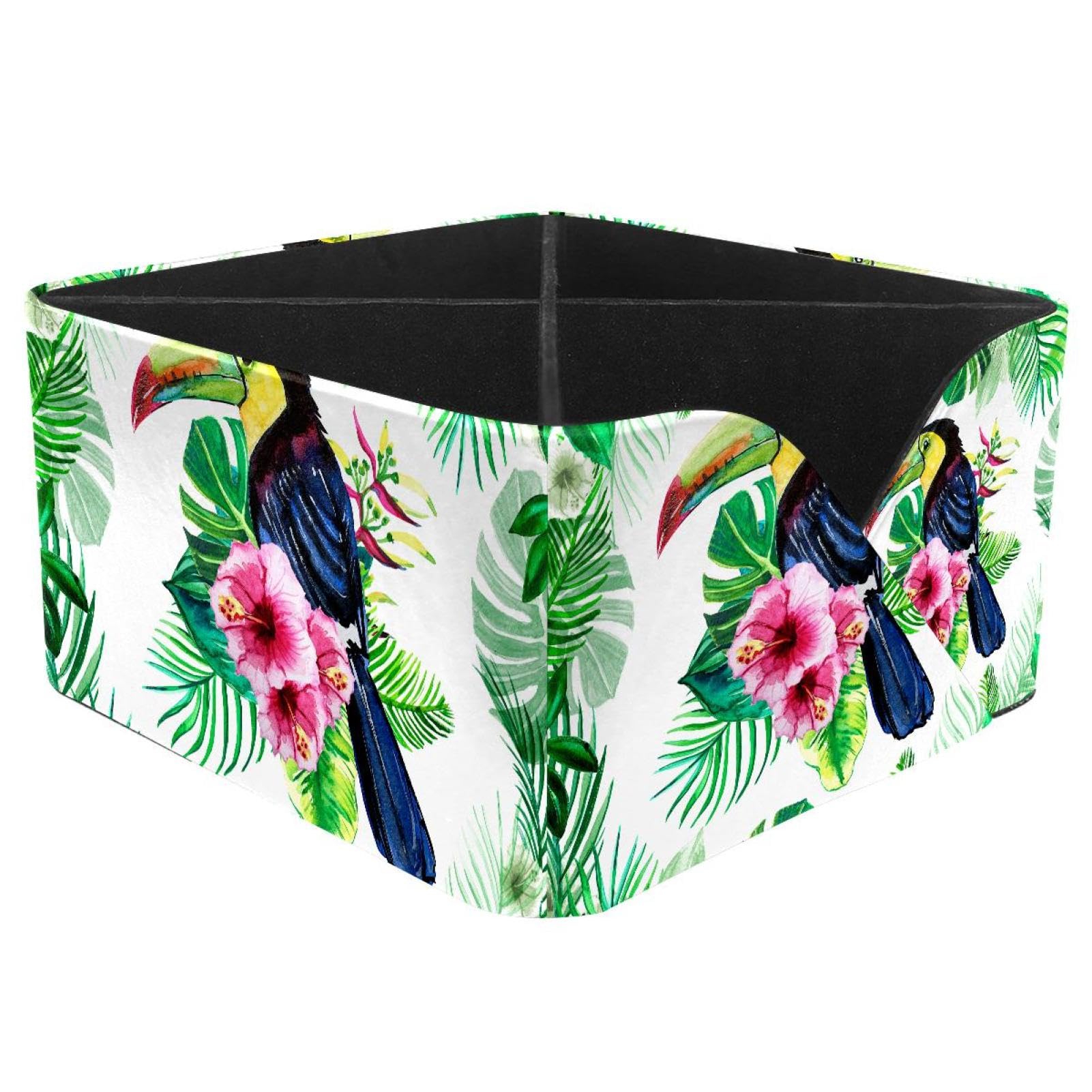KengjuTesu Exotic Bird Toucan and Tropical Palm Leaves Desktop Organizer Pen Holder, Rectangular Pencil Cup for Office, Study and Makeup Stations