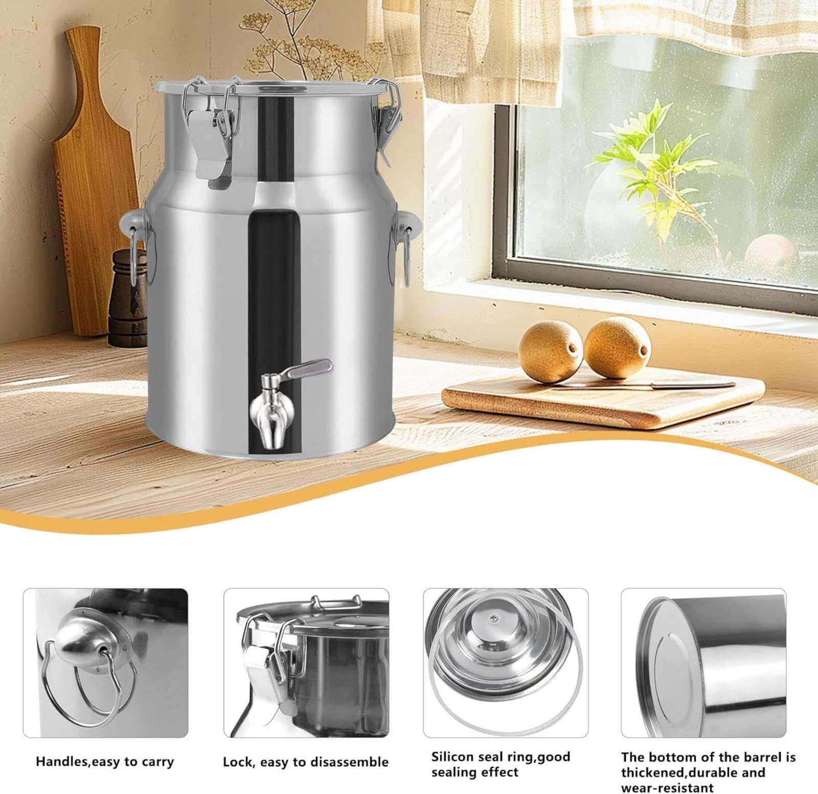 Lechera De Acero Inoxidable Con Grifo - Bidón Hermético De 5 A 88 Litros Para Almacenar Leche, Aceite, Vino O Granos