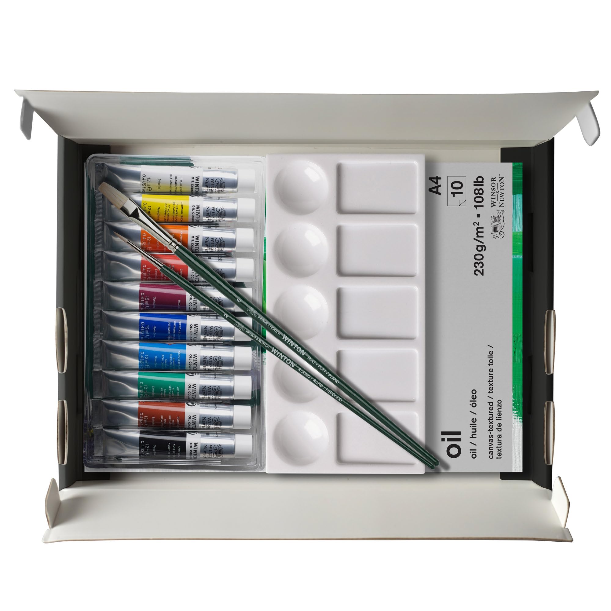Winsor & Newton Winton Huile Set 10X12ml + Accessoires, Multicouleur