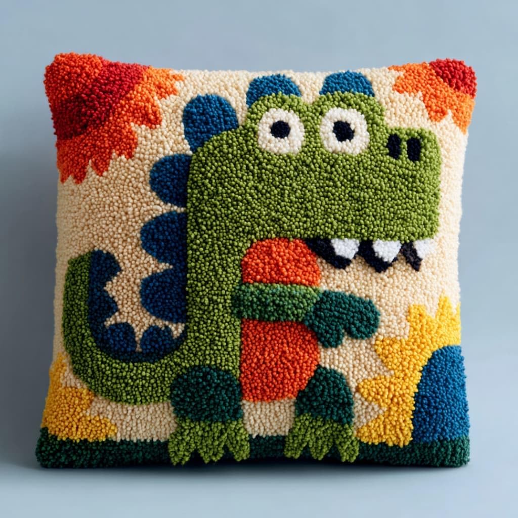 WallustrioaW Latch Hook Pillow Case Kits,Lizards 17X17 Inch Latch Hook Cushion Cover Kit,Knitting Kits Cushion for Adults Rug Making Kit for Starters