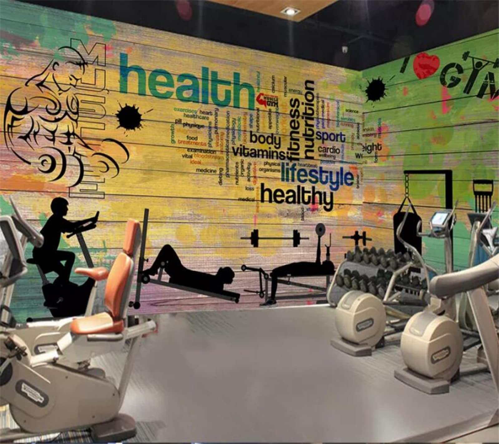 BOVZOX Tapety murale do sypialni fitness i graffiti szer. 400 x wys. 280 cm mural tapeta 3D włóknina TV i sofa tło