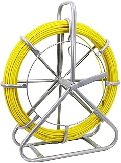 6MM 450 FT Duct Rod Fiberglass Fish Tape Electrical Wire Cable Puller Duct Rodder Fish Tape Puller Wire Cable Running with Cage