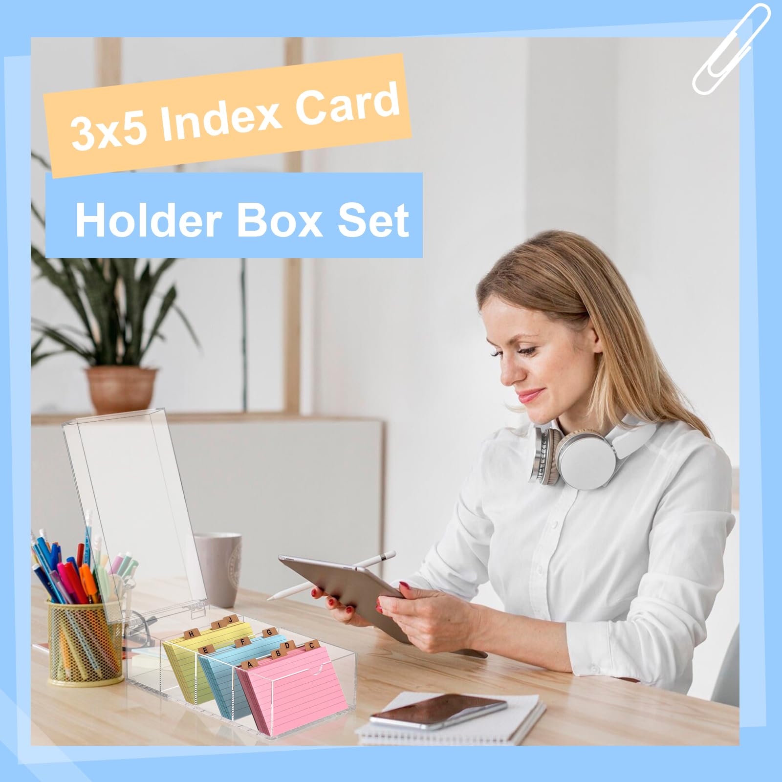 3 x 12,7 cm in acrilico trasparente indice scatola porta schede note organizzatore con 150 schede a righe a righe 30 divisori in carta kraft adesivi A-Z 4 divisori per contenere 600 carte, note,