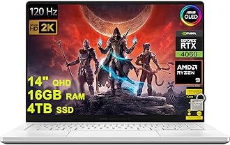 ASUSROG Zephyrus G14 Gaming Laptop 14" QHD OLED 120Hz (100% DCI-P3) AMD Octa-Core Zen 4 Ryzen 9 8945HS (>i9-12900H) 16GB RAM 4TB SSD GeForce RTX 4060 8GB Graphic Backlit USB4 Win11 w/ICP Accessory