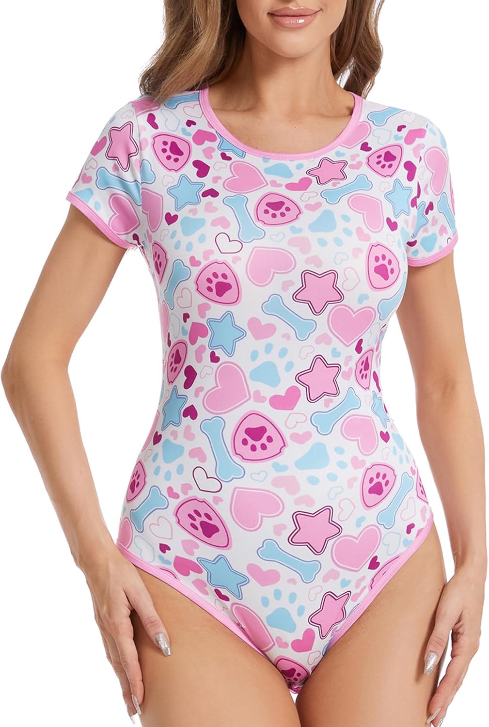 Adult Onesie Bodysuit for Women: Cute Stretchy Romper Snap Crotch – Kawaii Pajamas Soft Fit Gift for Sleepwear