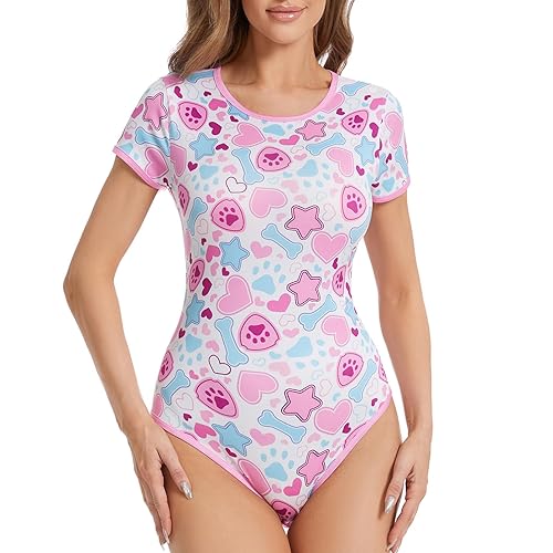 Somniumnight Adult Onesie Bodysuit for Women: Cute Stretchy Romper Snap Crotch - Kawaii Pajamas Soft Fit Gift for Sleepwear - Small - White
