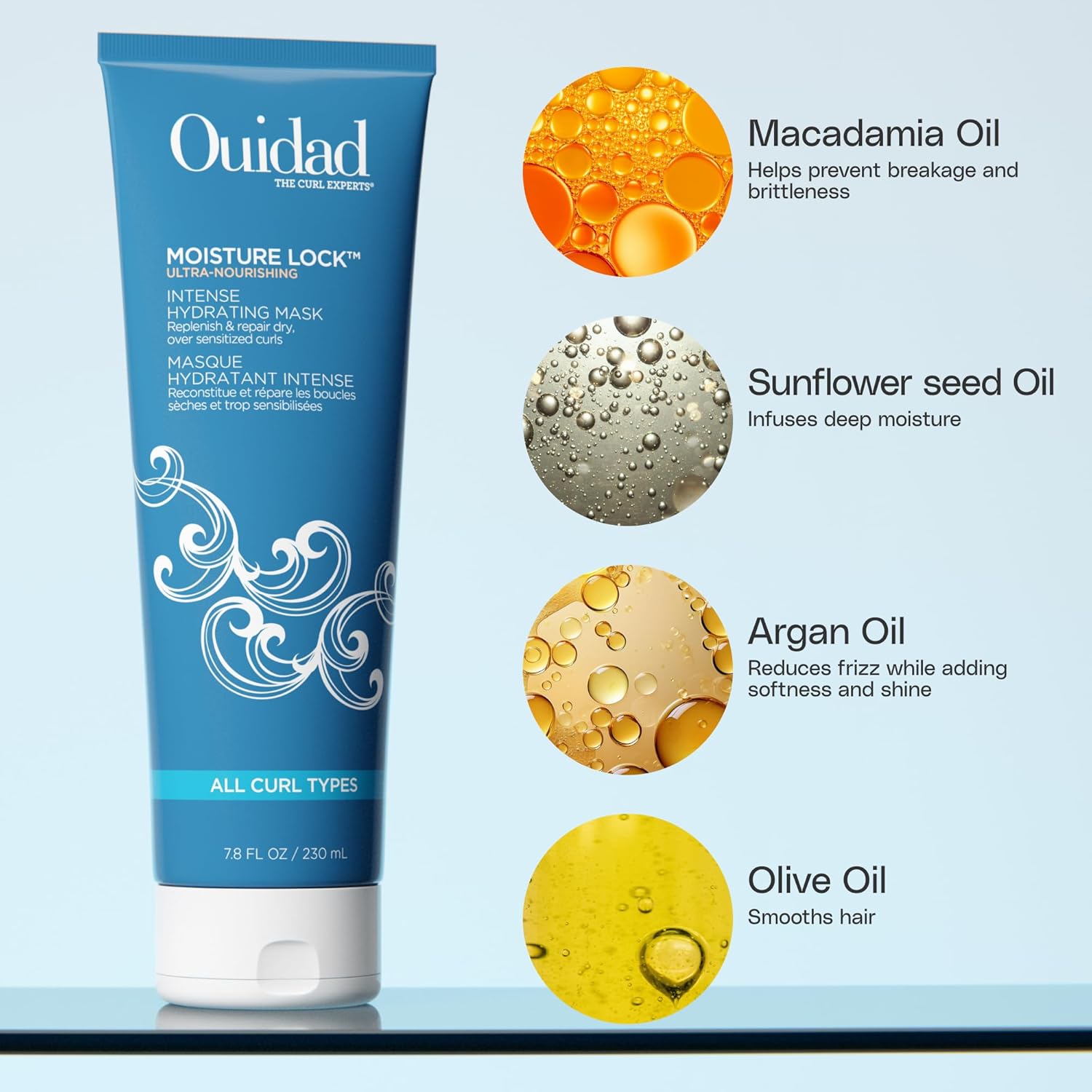 Ouidad Moisture Lock Hair Mask - Intense Hydrating Curly Hair Mask Fights Frizz & Breakage, Macadamia Nut & Olive Oil, Helps Repair, Detangle, Restore Softness, Mineral Oil Free, All Curl Types
