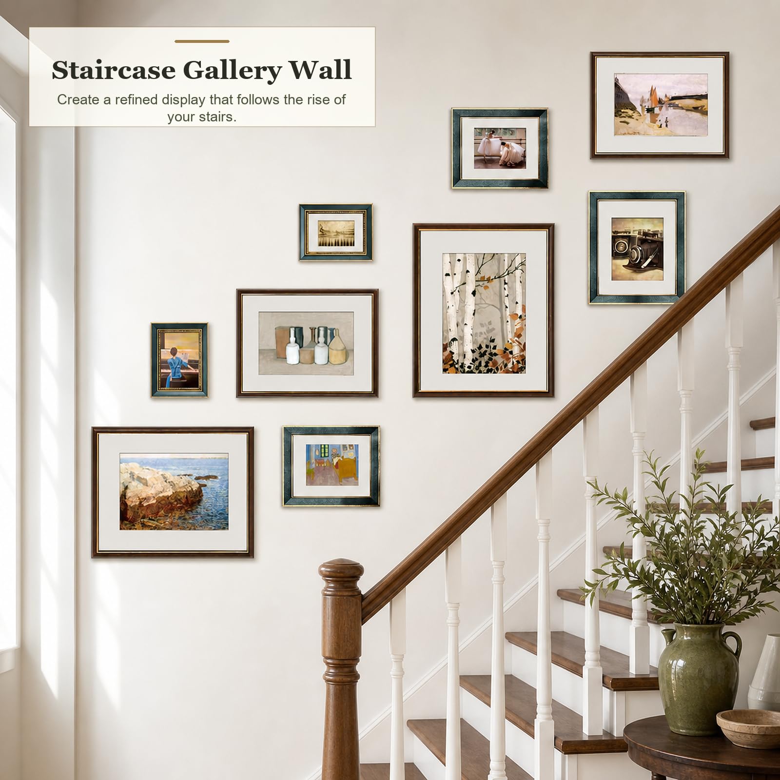 Dekoracja schodów Ściana Zdjęcia Kombinowane Kolaż Ramki Ścienne Zestaw Galerii Ściennej,Multi Photo Frames Set Nordic Style Nadaje Się Do Zmiany Własnych Zdjęć Do Powieszenia lub