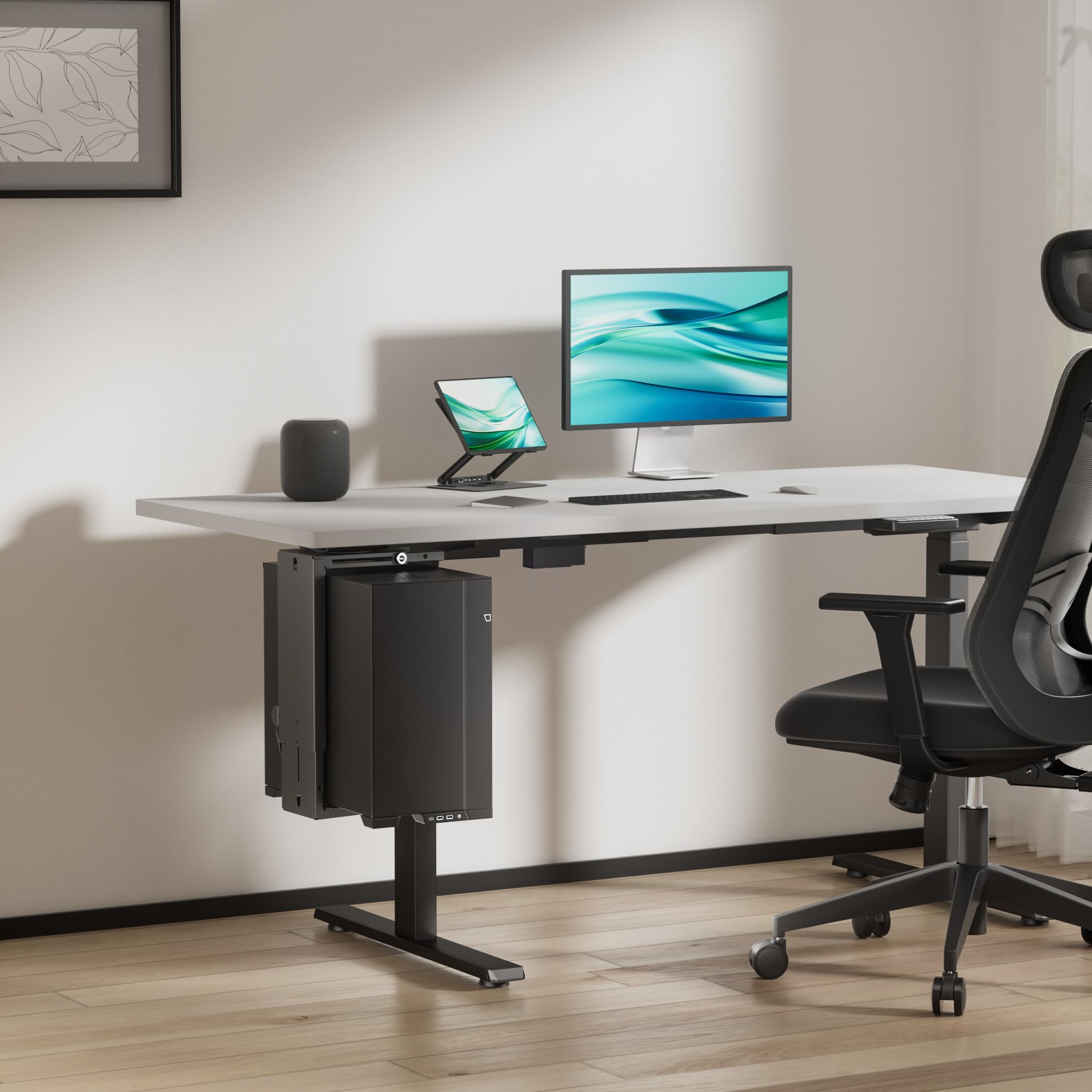 Toboli Wiltec Supporto PC fisso Porta case sotto scrivania, max 10 kg, regolabile e girevole a 360°