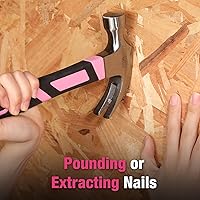 Vista 6 de WORKPRO Martillo de garra de 16 onzas con mango de fibra de vidrio, martillo de uso general con cabeza de acero endurecido forjado, cinta rosa