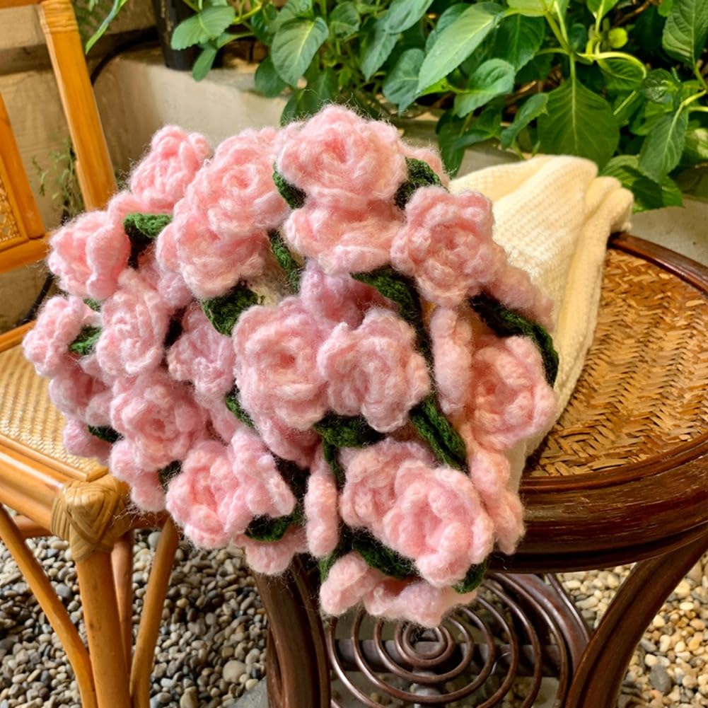 Bouquets of Roses Blanket, Handmade Crochet Rose Bouquet Throw Blanket, Crochet Flower Bouquet, Hand Knitted Flower Throw Blankets for Valentines Mother's Day Birthday Wedding Gift (Pink,31.5")