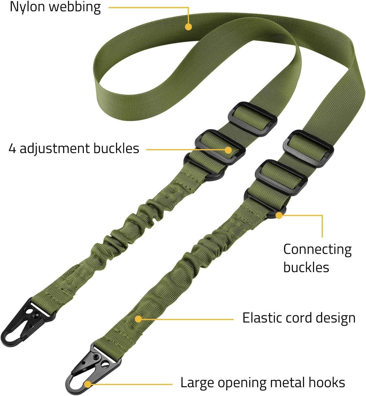 CVLIFE Two Points Rifle Sling with Length Adjuster Traditional Sling with Metal Hook for Outdoors