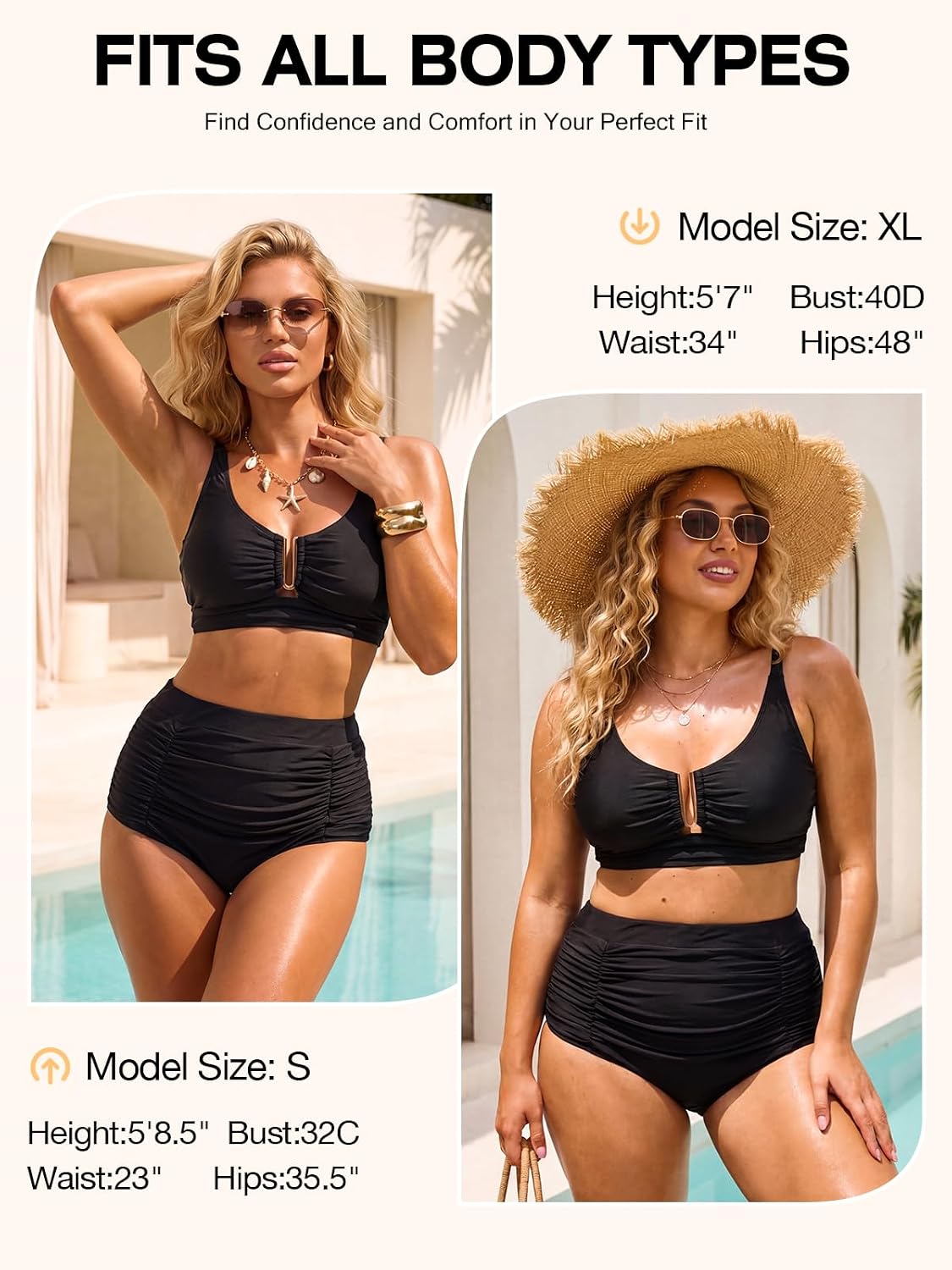 Ocean Blues Women's Push Up Supportive Bikini Top U-Wire Design Cutout Swimsuit Top Vintage Padded Top