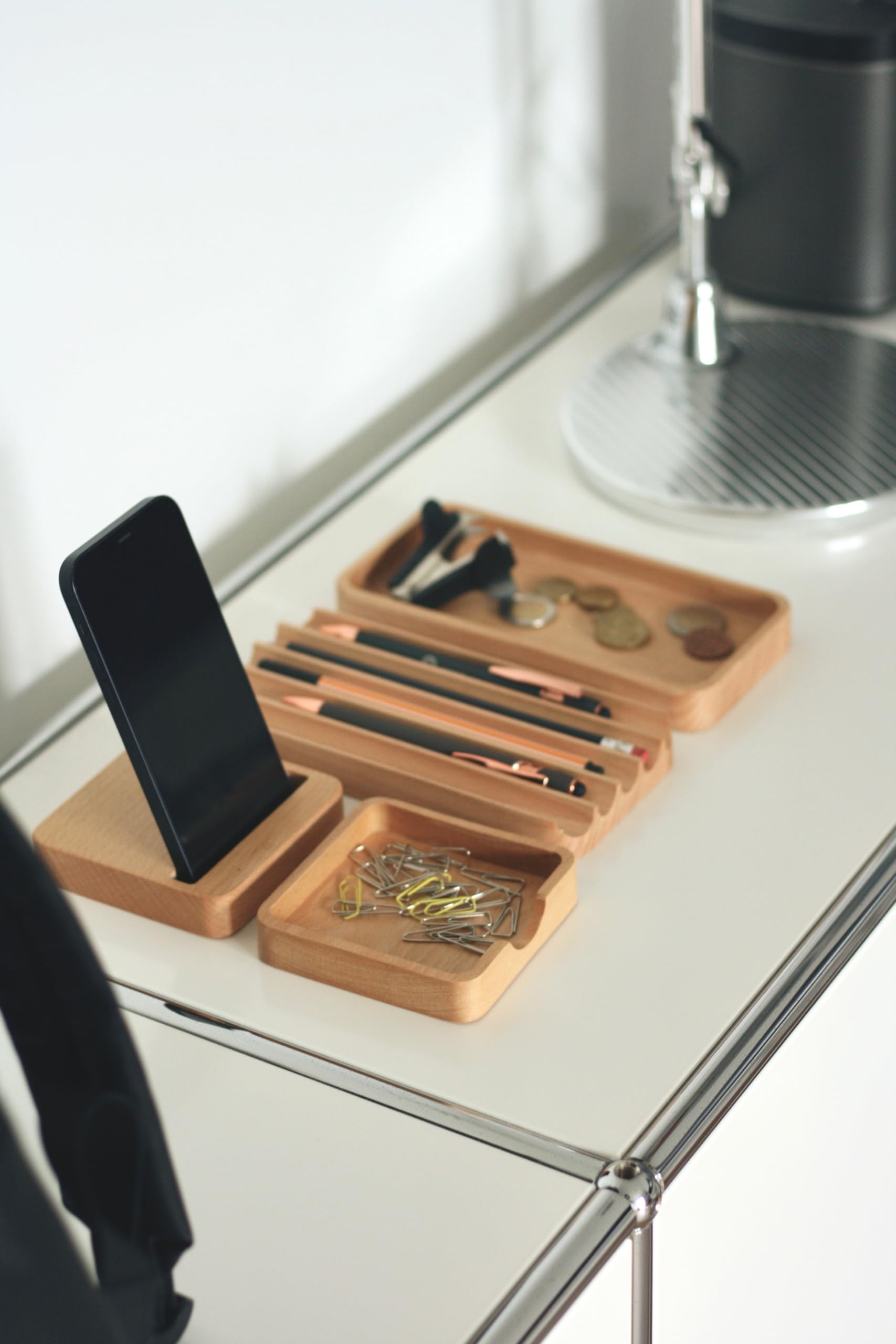 anaan Puzzle Desk Organiser wooden Pen Holder Office Supplies Stationary tray storage for pencil sticky paper clips home office Design Set of 4 - Image 4