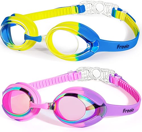 Freela Kids Goggles, Kids Toddler Swim Goggles 3-12, 2 Packs Anti-fog UV Protection Kids Swimming Goggles for Pool Beach