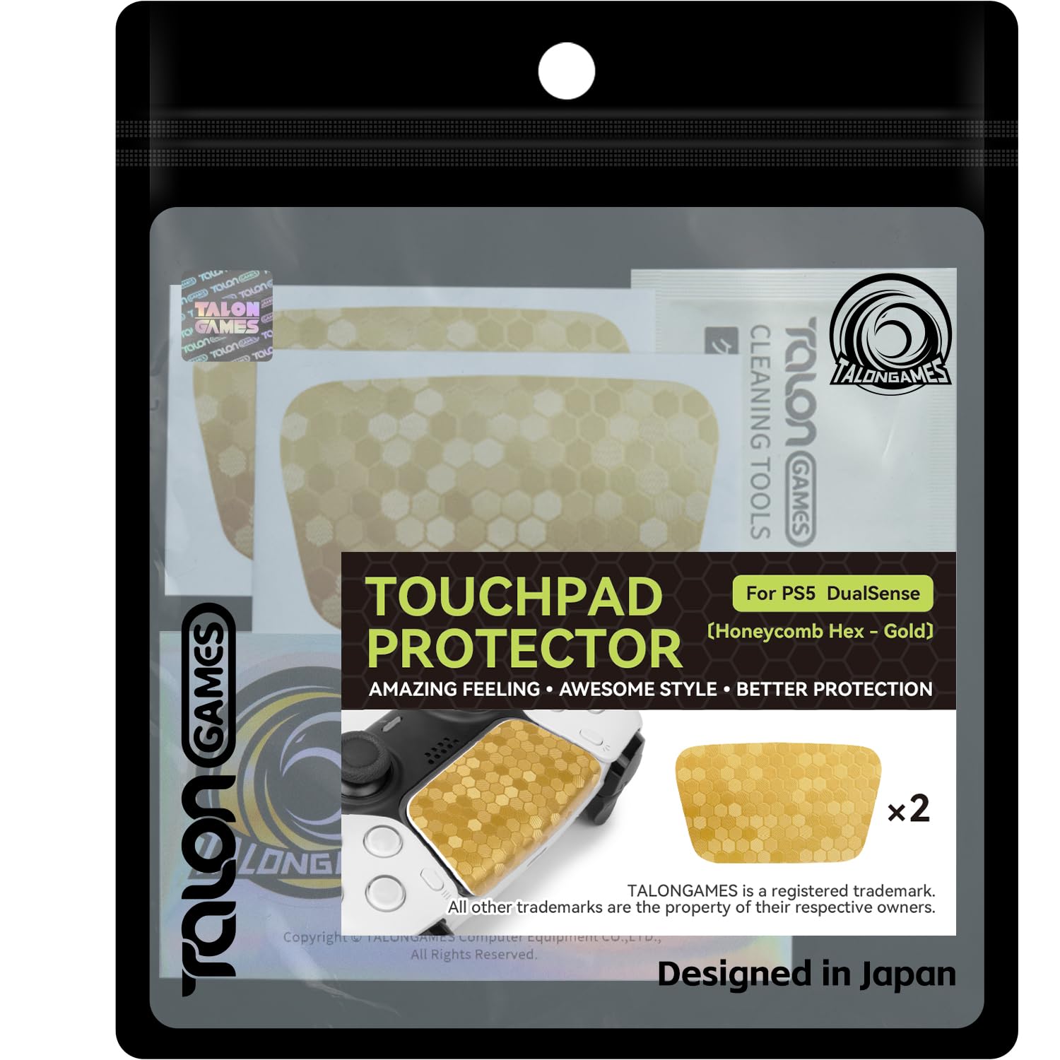 TALONGAMES Touchpad Protector Skin Compatible With PS5 DualSense Controller, Enhanced Texture for Controller, Pre-Cut, Easy to Apply, Easily Add Protection (Honeycomb Hex - Gold)