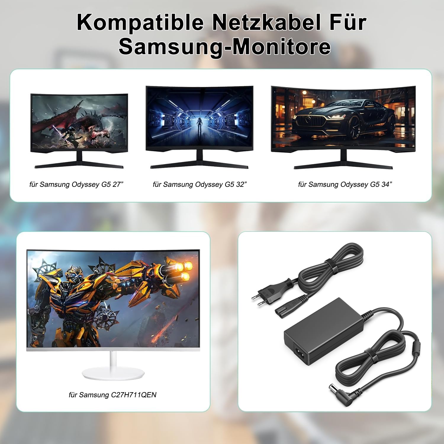 HKY Alimentatore di rete da 19 V per Samsung C27H711QEU U32J590 Odyssey G5 27" 32" 34" monitor G5 G7 G3 G5A G7A G3A LC34G55TWWR S34J550WQR C27G55 C27G5555555T C327G527G5T C322227G5227G5555T G55 C