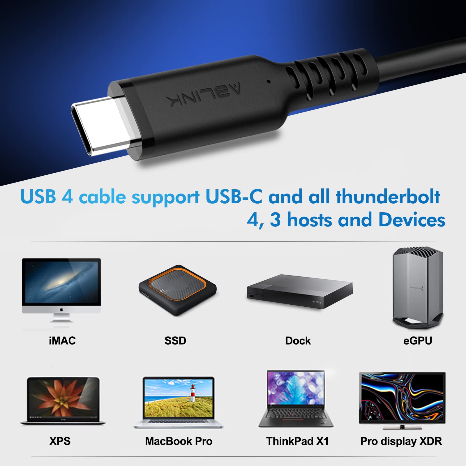 Ablink Cavo USB C 4 40Gbps per Thunderbolt 4 [1,2m]，Cavo di Ricarica da Tipo C a Tipo C 100W，8K@30Hz e Doppio Video 4K,Compatibile con Thunderbolt 4/3 per iPhone 16/15,iPad,MacBook,Dock, Monitor