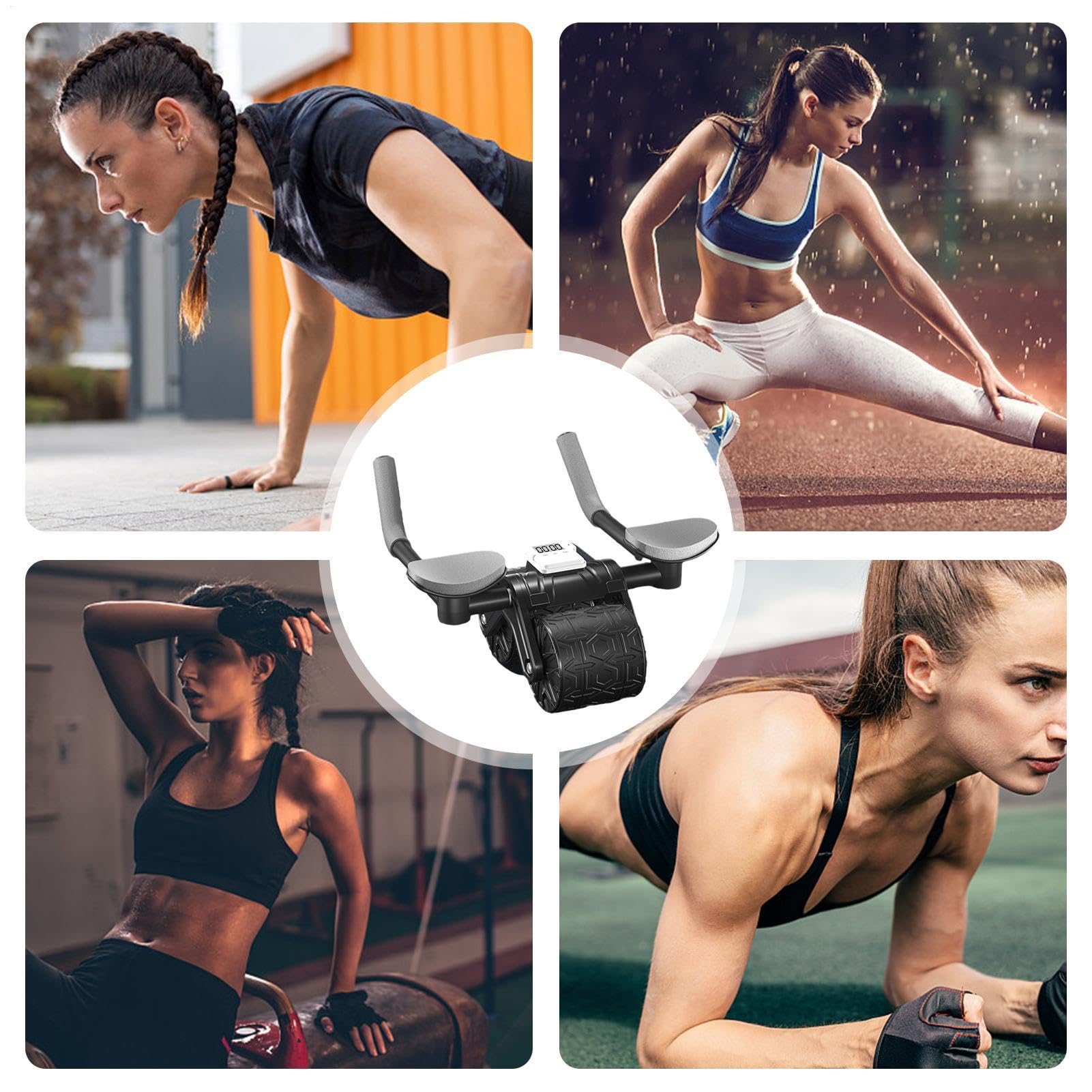 Rueda abdominal de rebote automático, rodillo AB - Rueda abdominal antideslizante con reposabrazos, rodillo de entrenamiento de núcleo abdominal estable, ruedas AB de ejercicio para entrenamiento