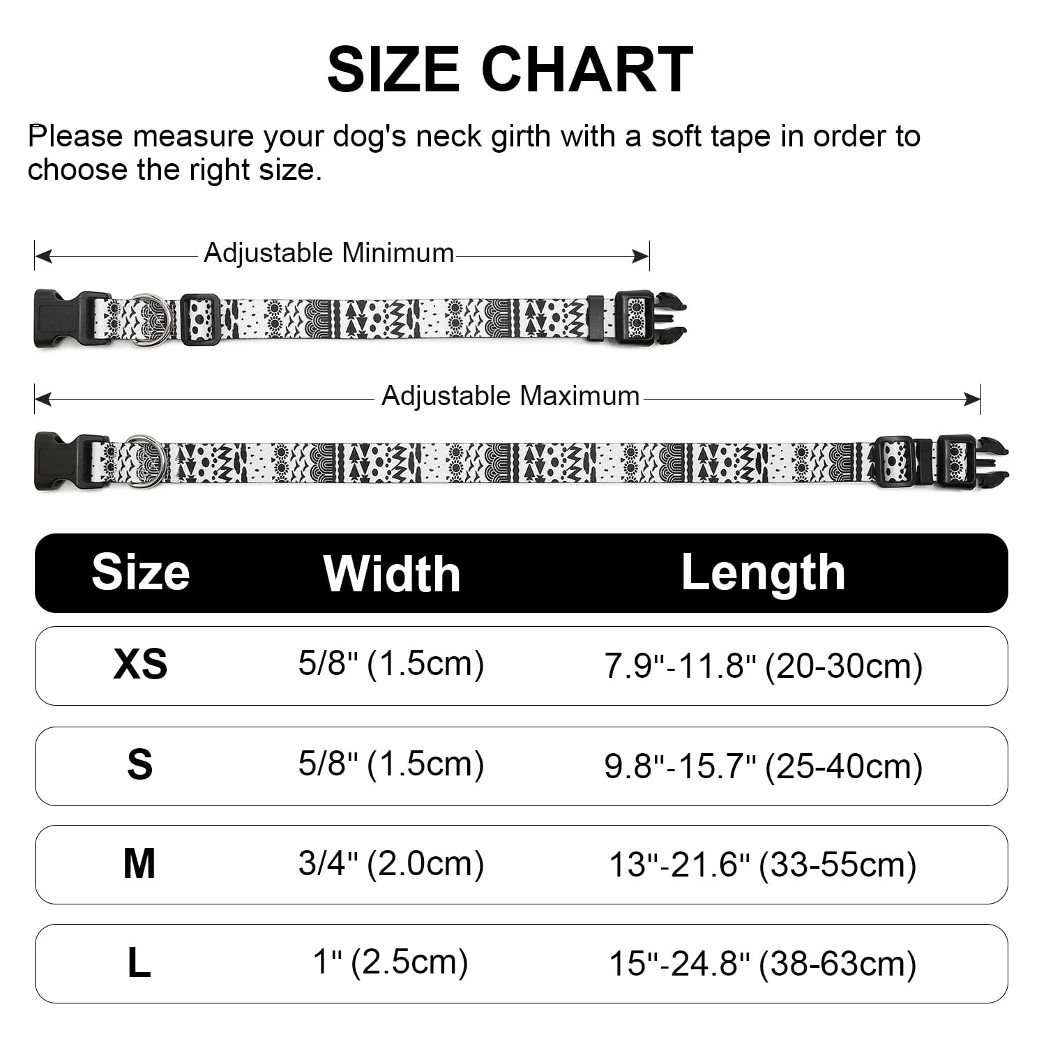 Mercano Collare per Cani, Morbido Regolabile Leggero Comfort Collari per Cani, Gatti, Cuccioli di Taglia Piccola Media Grande (S, Bianco Nero B)