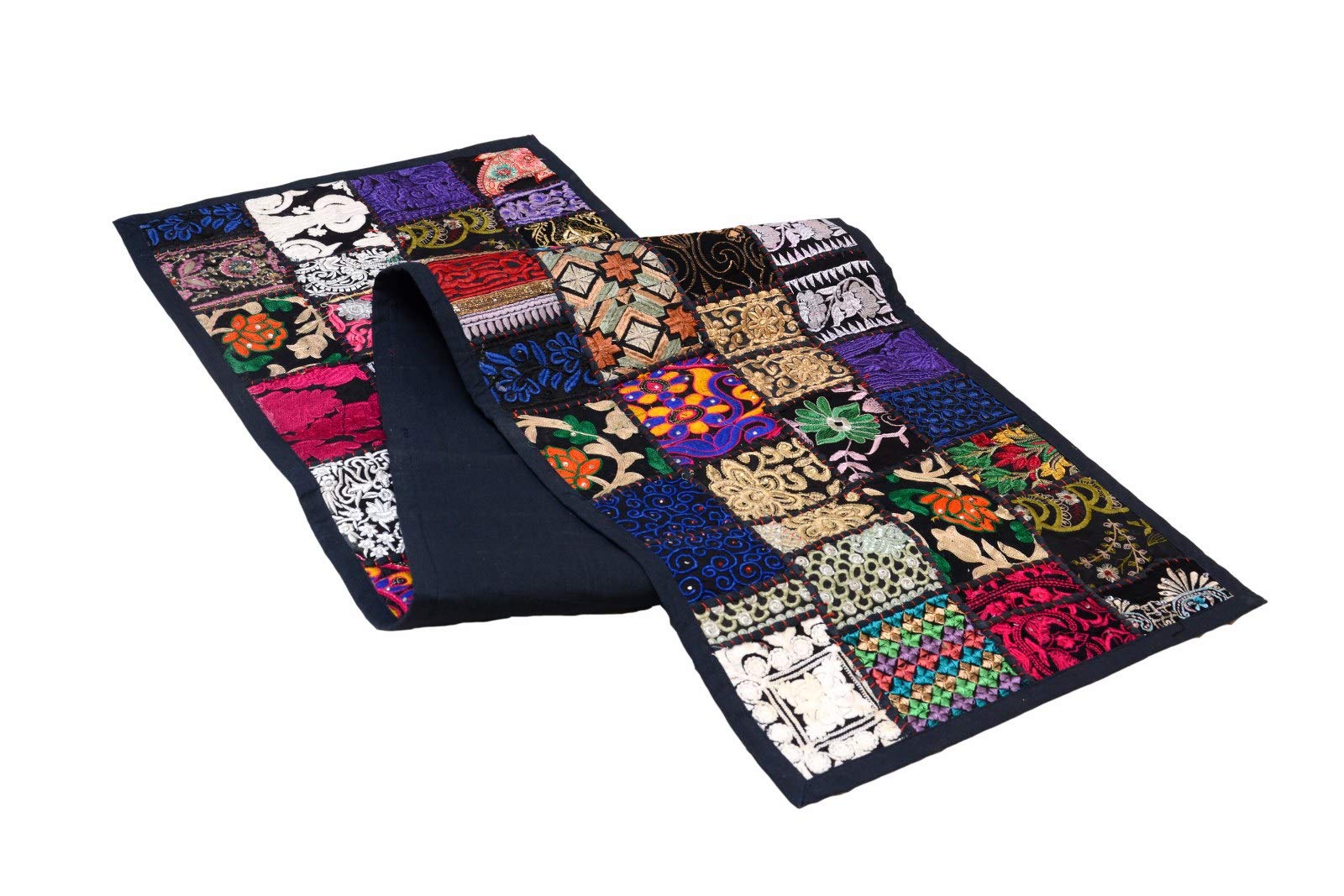 Chemin de table patchwork indien vintage multicolore salon