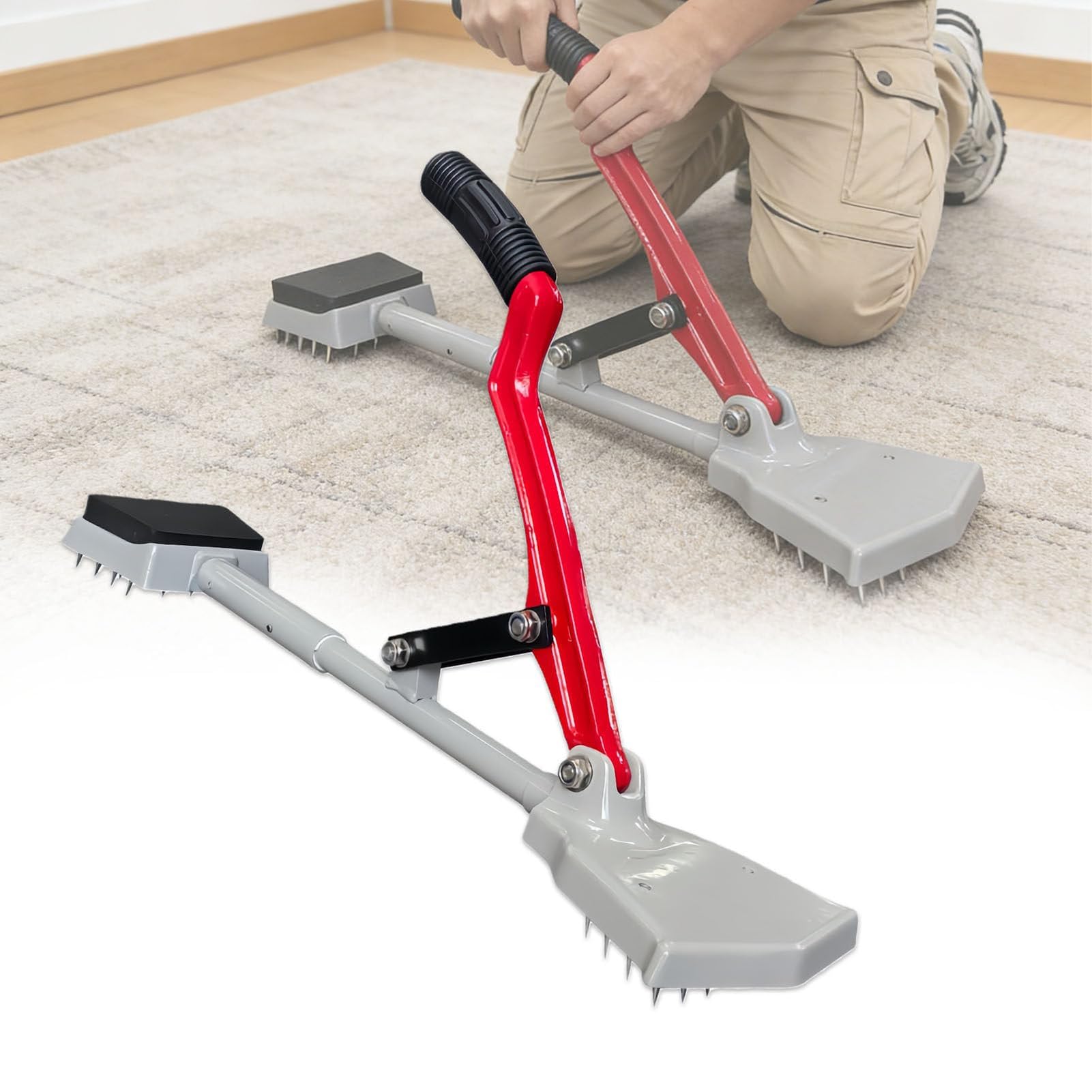 Tendeur De Moquette Sans Genou Avec PoignéE TéLescopique Et Base RembourréE,Kit D'Outils Pour La Pose De Moquette Pour Les Projets De RevêTement De Sol à Domicile Et à L'HôTel