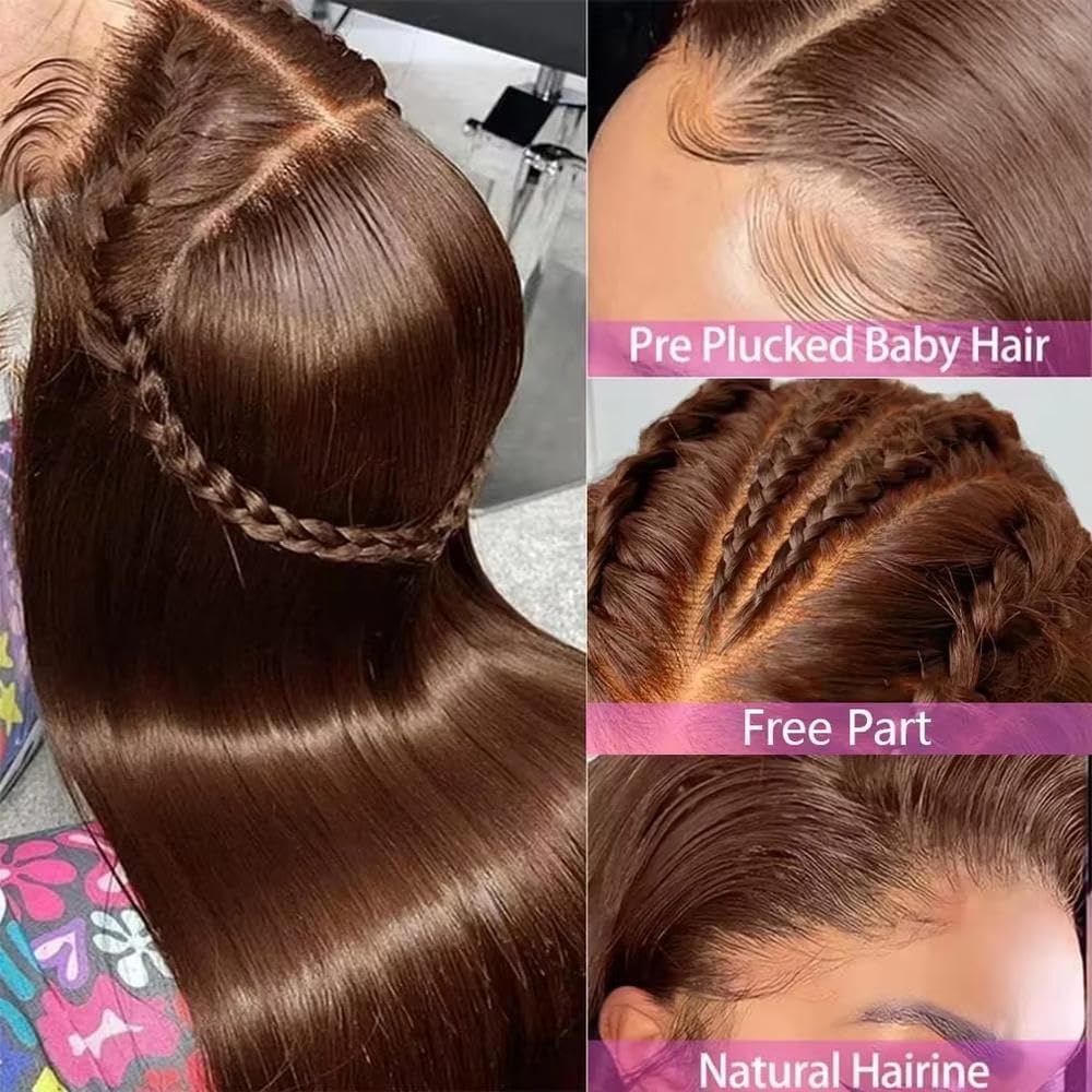 Haarpflege Schokoladenbraune Glatte Echthaarperücke HD Lace Frontal Perücken Für Frauen(13x4,16inches)