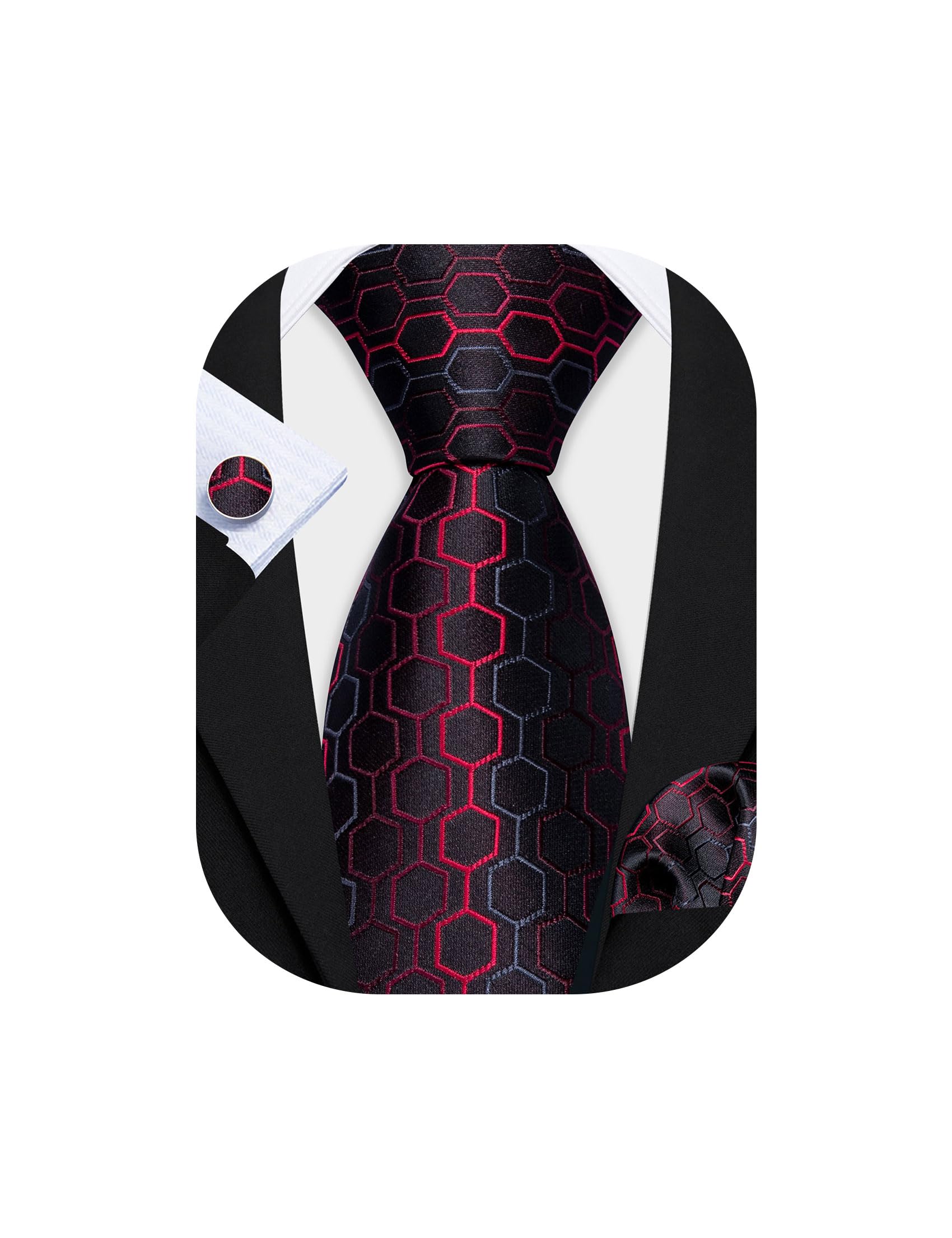 Barry.Wang Mens Tie Set Plaid Check Stripe Neckties Pocket Square Cufflinks | Woven Classic,Formal/Casual Men's Necktie,Luxury,Business,Wedding,Party,Prom,Graduation