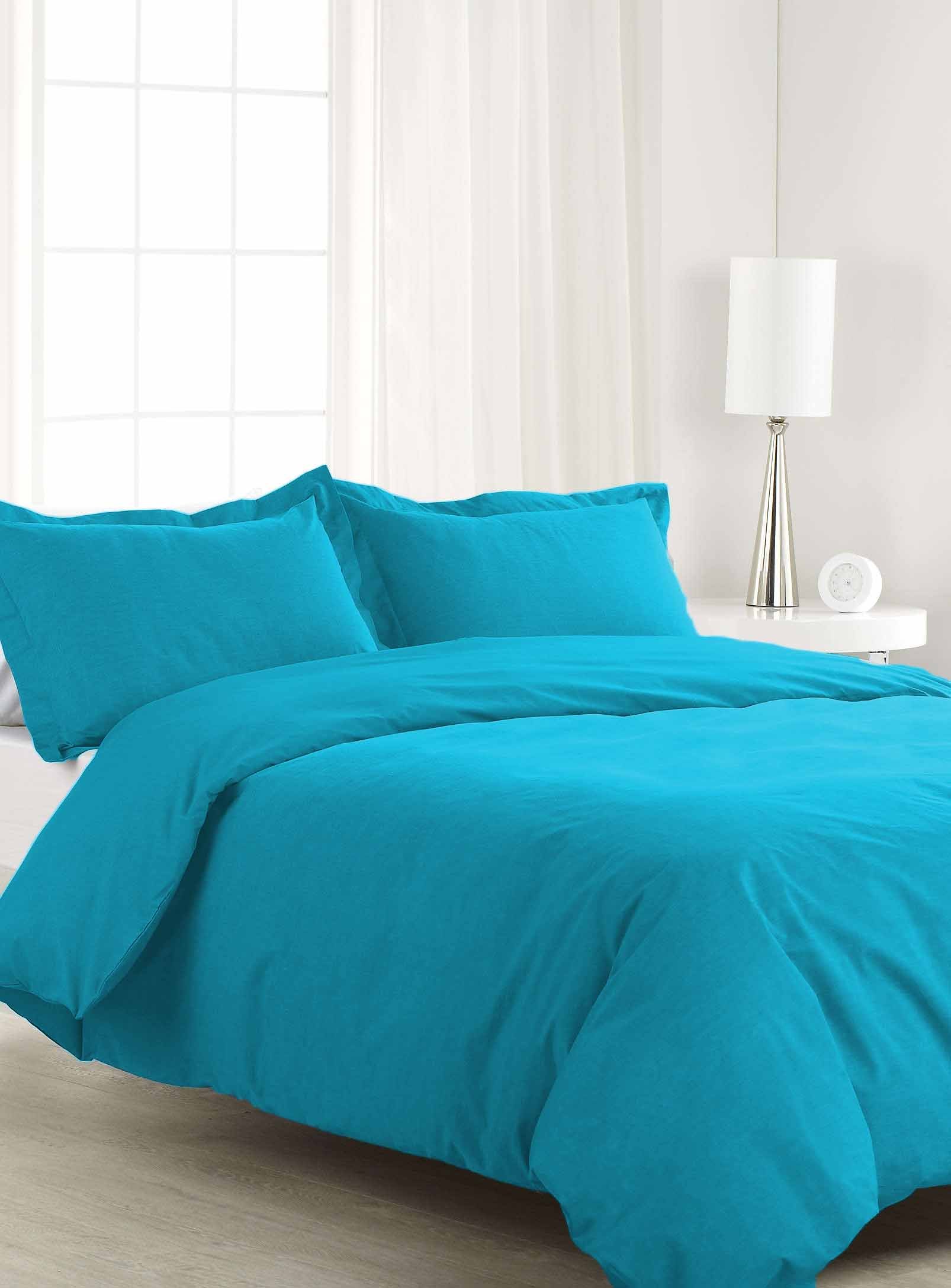 Housse de couette en coton égyptien 600 fils double turquoise de luxe