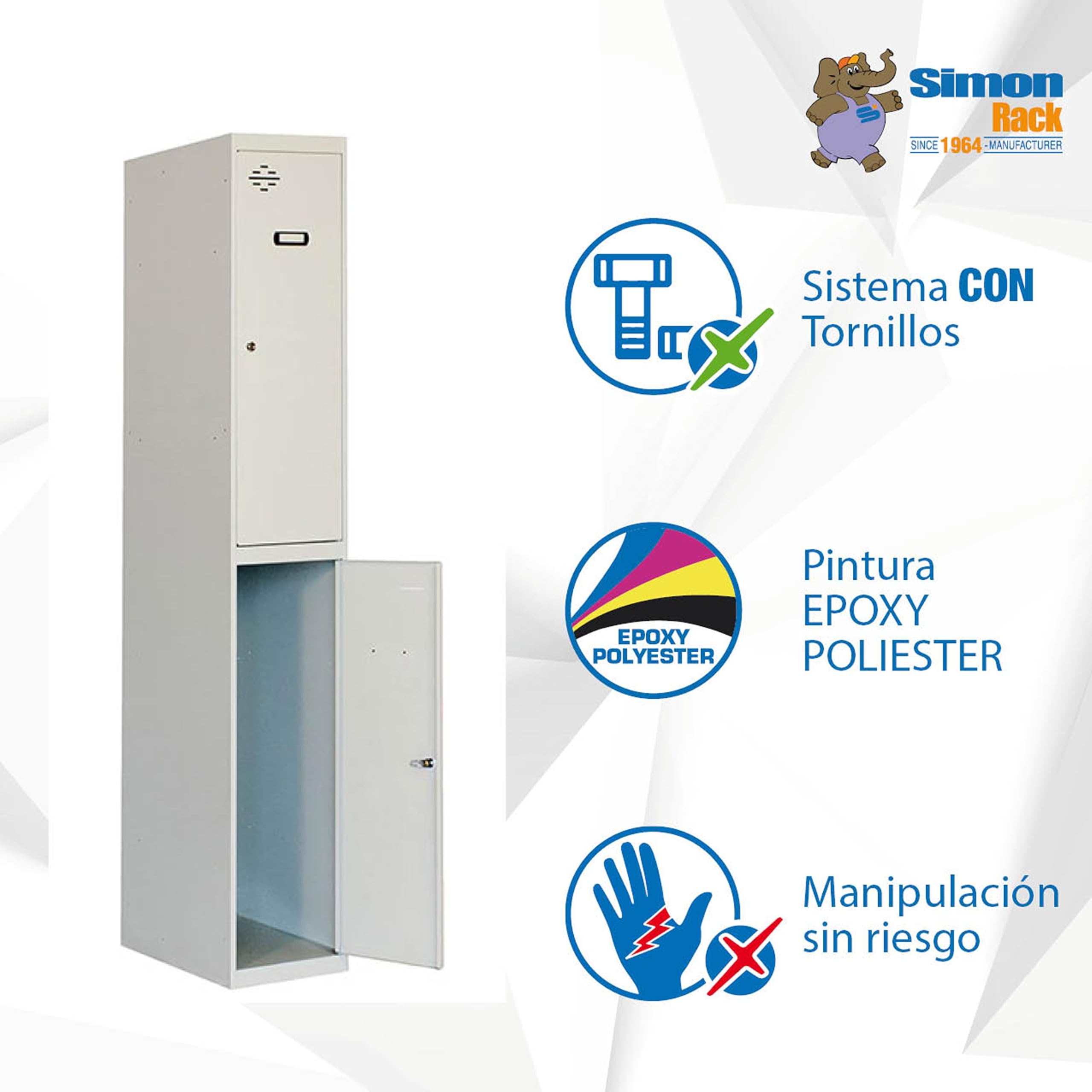 Simon Rack Vestiaire Métallique 2 Portes avec Clé, 1800x300x500 mm, Gris - Simonlocker