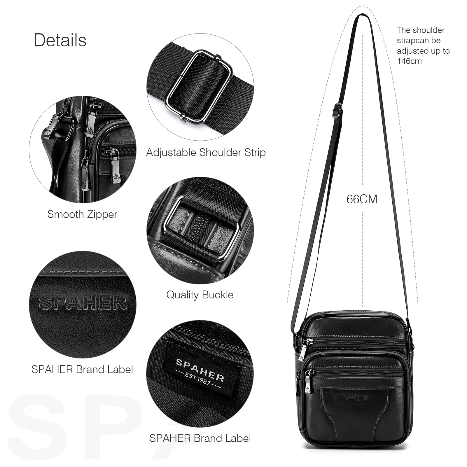 SPAHER Męskie Torby na Ramię Skórzana Torba Podręczna na Ramię Męska Duża Torebka Listonoszka Saszetka Męska Skórzana Shoulder Messenger Crossbody Bag Men Hand Bag