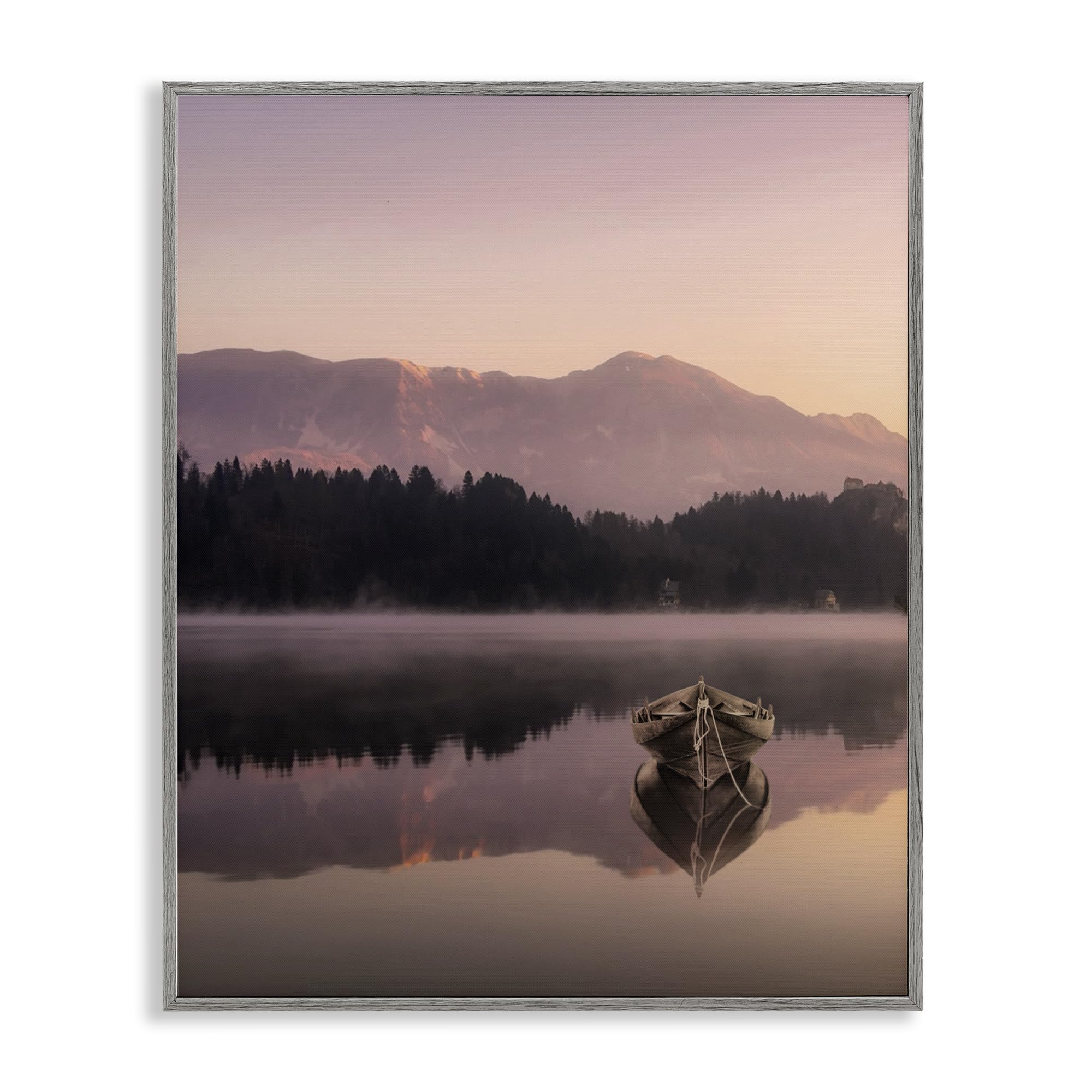 Stupell Industries Farmhouse Gray (Textured) 'Tranquil Lake Sunsets'| Framed Giclee Art