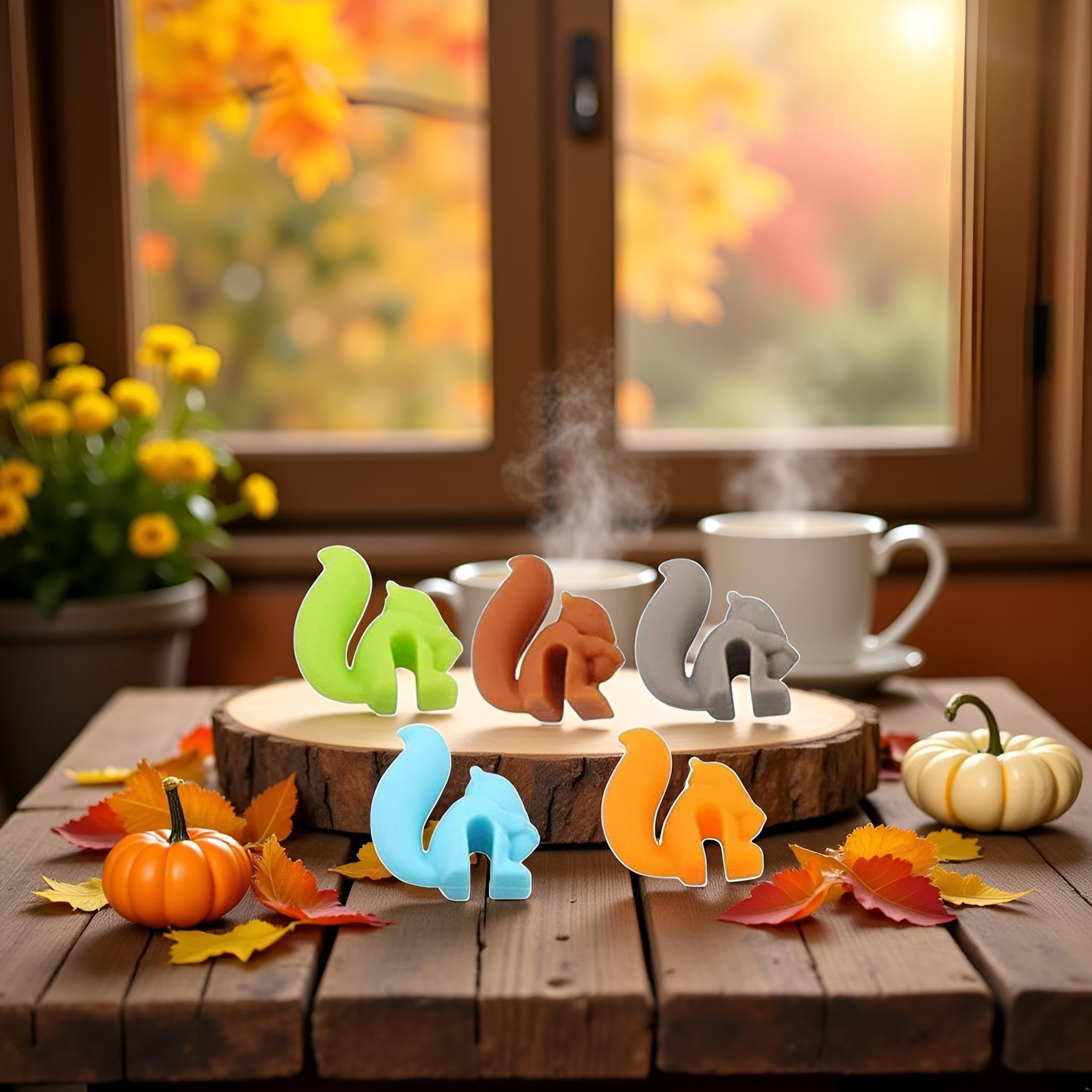 5Pcs Candy Colors Cute Squirrel Shape Silicone Tea Bag Holder Cup, Squirrel Drink Markers, Tea Bag Holder,Tea Accessories, Tea and Espresso