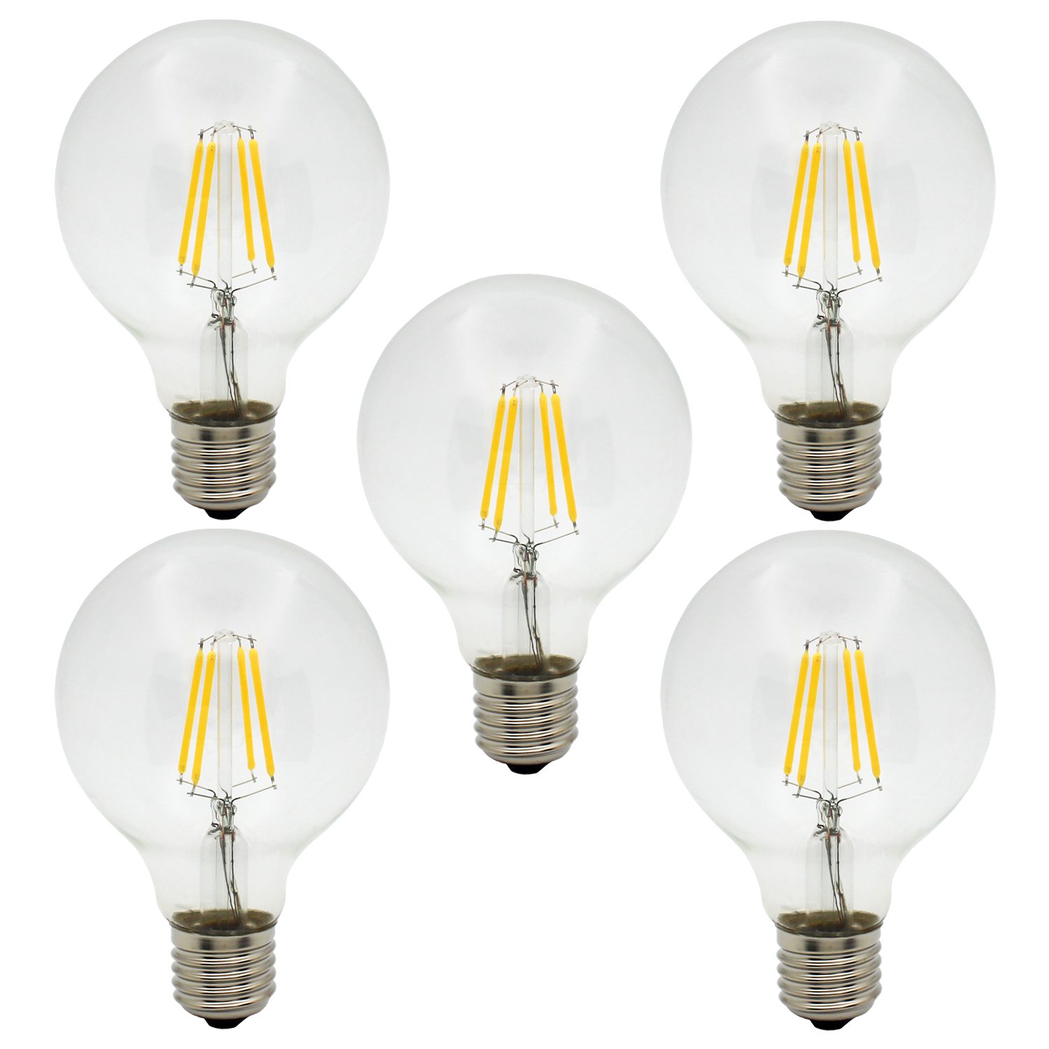 G80 4W 300LM E27 Retro Filament LED Light Bulbs Vintage Chandelier Lighting Bulbs, Not Dimmable, Warm White 2700K, 30W Incandescent Equivalent, 5 Pack