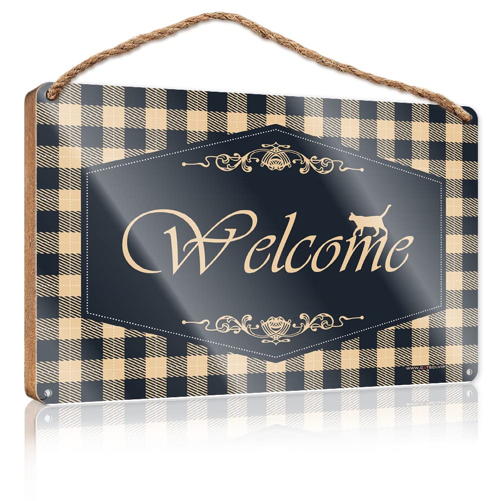 FZFN Spring Porch Sign Halloween Cat Welcome Wooden Sign Restroom Decor Welcome Sign For Front Porch Standi(23X35CM)
