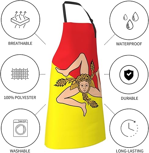 Miniatura 6 de Delantales de bandera de Sicilia para hombres y mujeres con bolsillos, delantal ajustable resistente al agua y al aceite para cocinar, cocina,