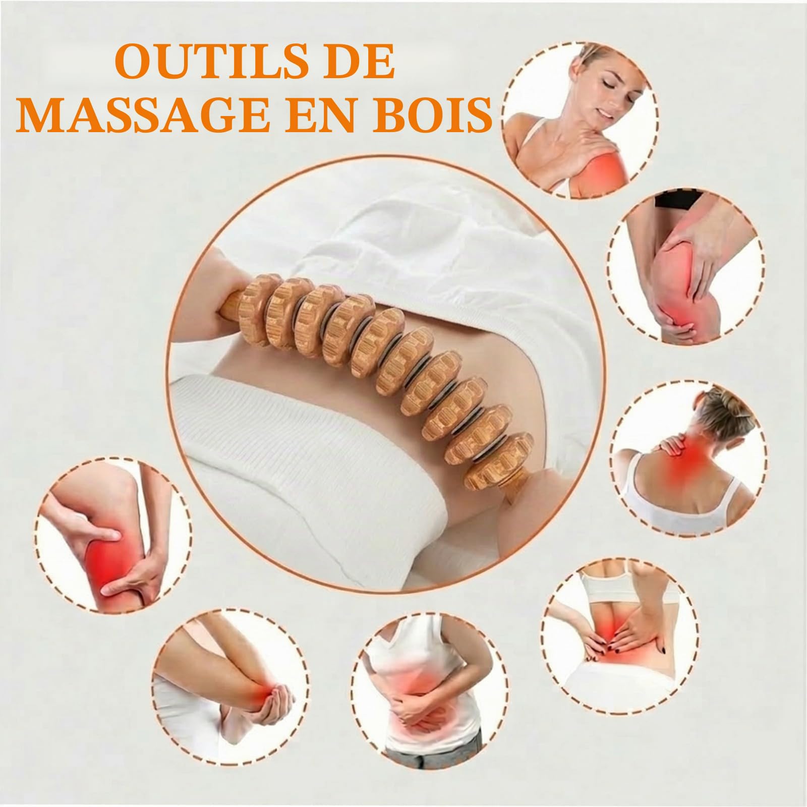 Lot de 3 outils de massage thérapeutique du bois pour le contour et la mise en forme du corps, kit de madérothérapie avec masseur de drainage lymphatique, outils de sculpture du corps en