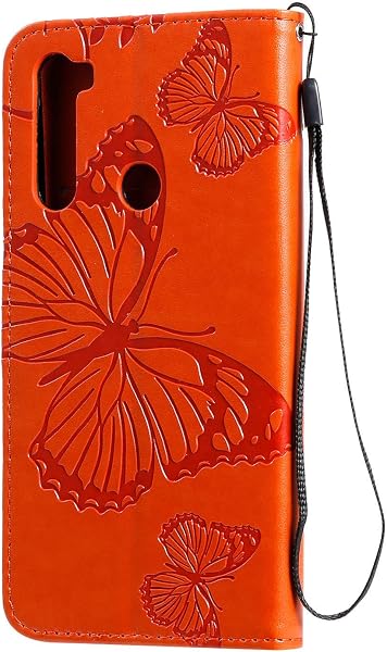 Coque pour Xiaomi Redmi Note 8T, Papillon Imprimé PU en Cuir Coque Magnétique Portefeuille TPU Étui Housse pour Xiaomi Redmi Note 8T - Orange - 3