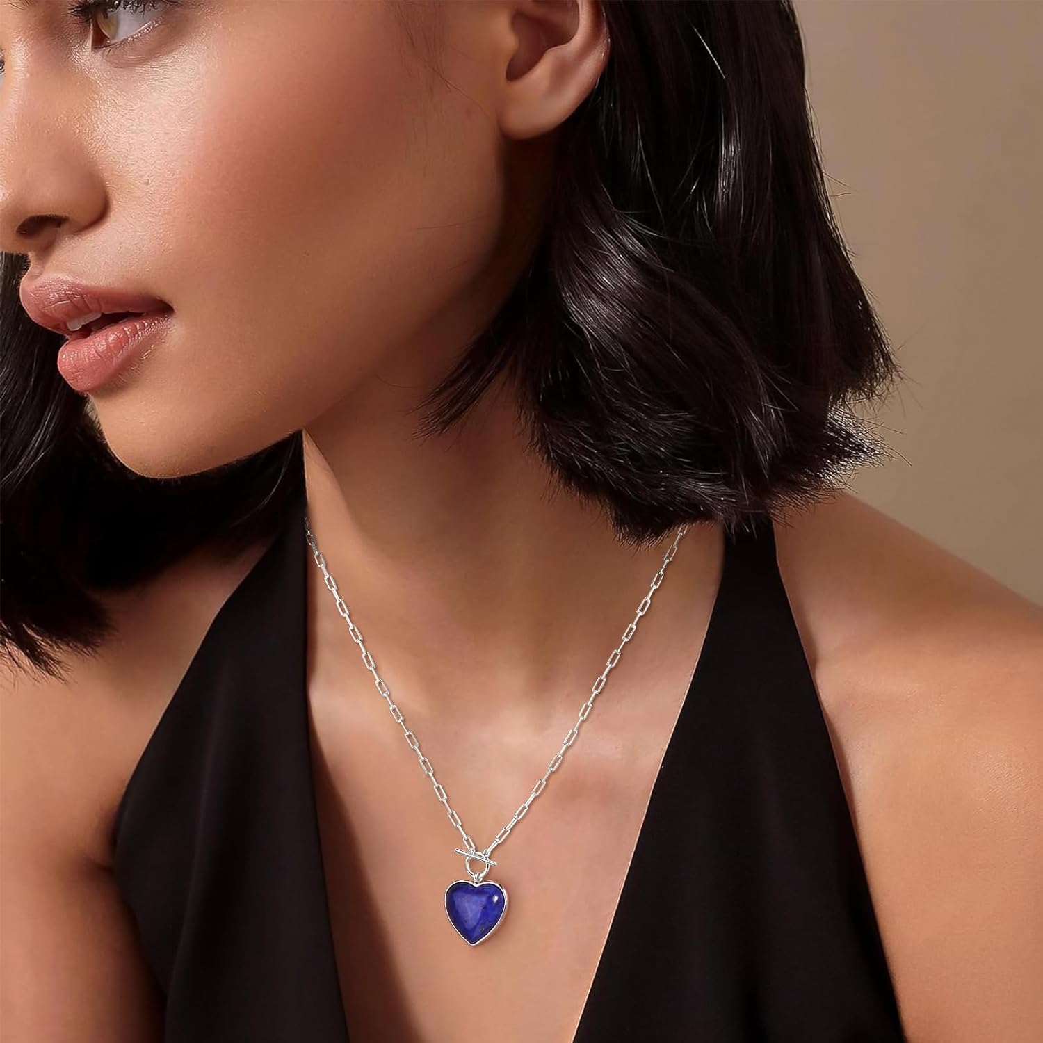 AIBAO Natural Turquoise/Coral/Lapis Lazuli/Malachite Necklaces for Women Sterling Silver Gemstone Toggle Necklace Western Boho Jewelry - Image 2