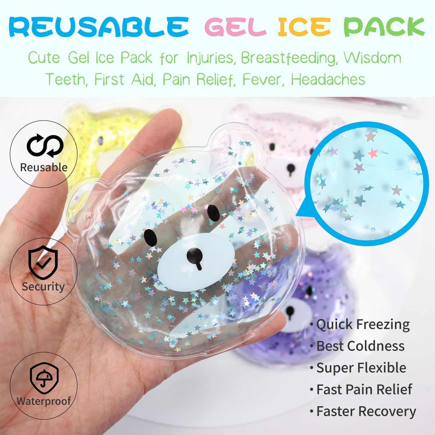 Paquete de hielo Boo Boo, paquete de hielo reutilizable, reducción de fiebre auxiliar, bolsa fría caliente para lesiones, muelas del juicio, cólicos, gases y malestar estomacal, alivio del dolor