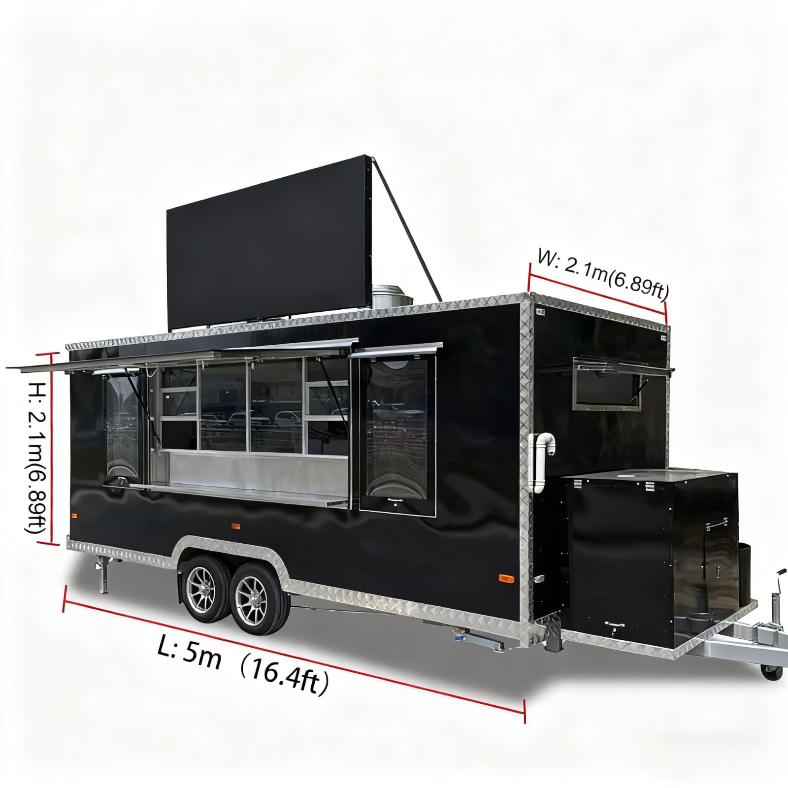 Camion alimentari mobili in vendita, 15FT completamente attrezzato Food Truck & Concession Trailer in vendita - Cucina mobile con griglia e frigorifero per caffè, hamburger, gelateria
