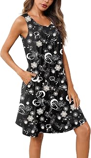 Women Nightgown with Pockets Sleep Shirts Sleeveless Sleepwear Pleated Front Nightshirt Round Neck Nightdress