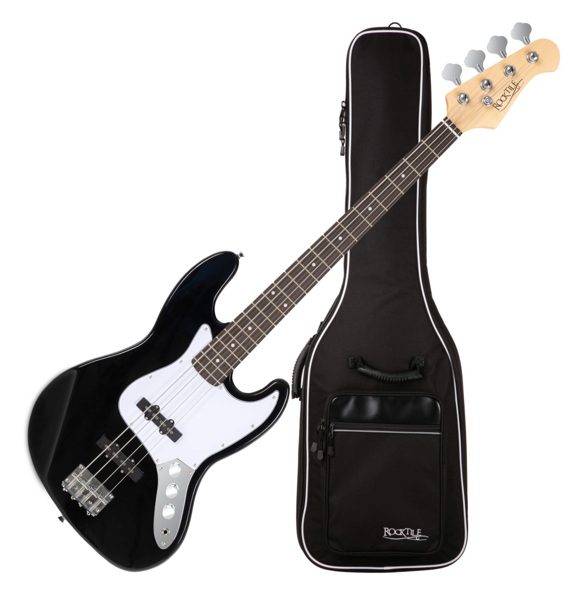 Rocktile Fatboy II BK E-Bass Black Set incl. Gigbag, Basso Elettrico | Jazz-Style E-Bass, 2 Single Coil pickup, 2 controlli volume/1 controllo tono, Corpo: Tiglio, Manico: Acero (non trattato)