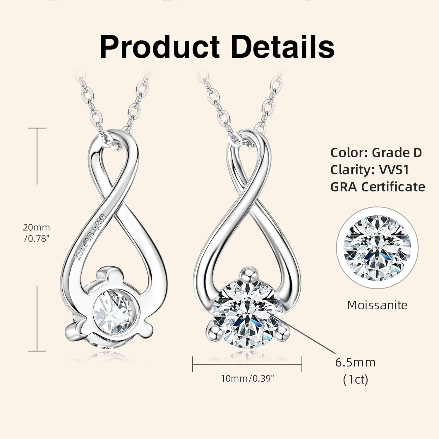 Moissanite Infinity Necklace, 925 Sterling Silver Pendant Necklace for Women, Anniversary Jewelry Gifts for Wife Girlfriend, Adjustable 18-20 inch - Image 6