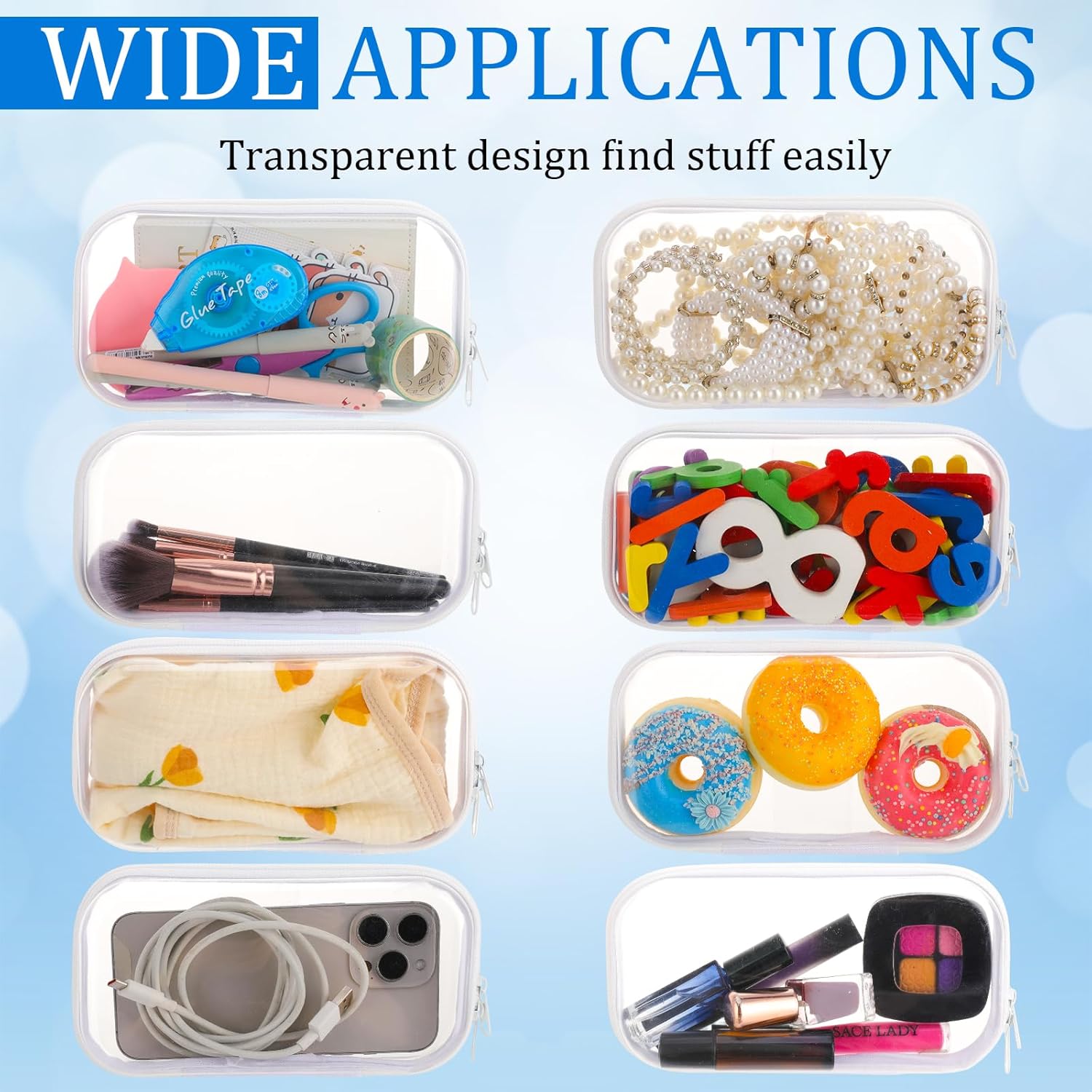 8Pcs Clear Hard Shell Zipper Case, Transparent Hard Plastic Zipper Pouches, Portable Travel Storage Organizer Bins, Hard Plastic Case for Toy Cosmetics Snacks Toiletry (S: 7.8 x 4.7 x 2 Inch)