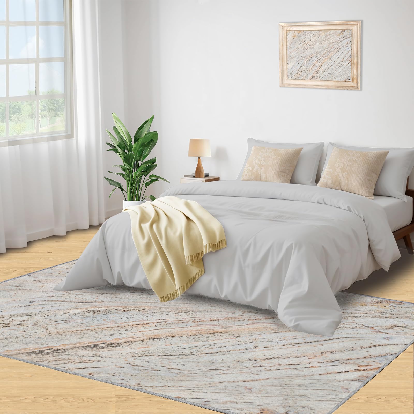 Tappeto grigio e bianco con motivo astratto marmo, 150 x 200 cm, antiscivolo, lavabile, impermeabile, decorazione per casa, sala giochi, bar e ufficio