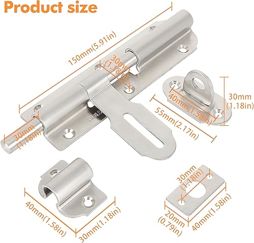 Miniatura 9 de Alise Pestillo de puerta de perno deslizante, pestillos de candado, pernos de barril resistentes, cerradura de puerta de seguridad, herrajes de