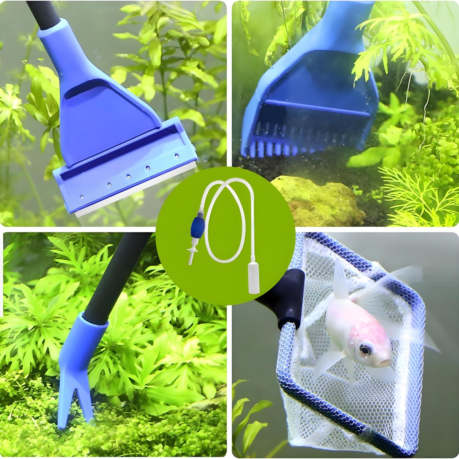 Set Di Pulizia Per Acquario, Pulitore Di Ghiaia Per Acquari, Detergente Per Acquario Accessori, Cambio d'Acqua Per Acquario Detergente, Con 5 Accessori Rimovibili, Per Manutenzione Ordinaria